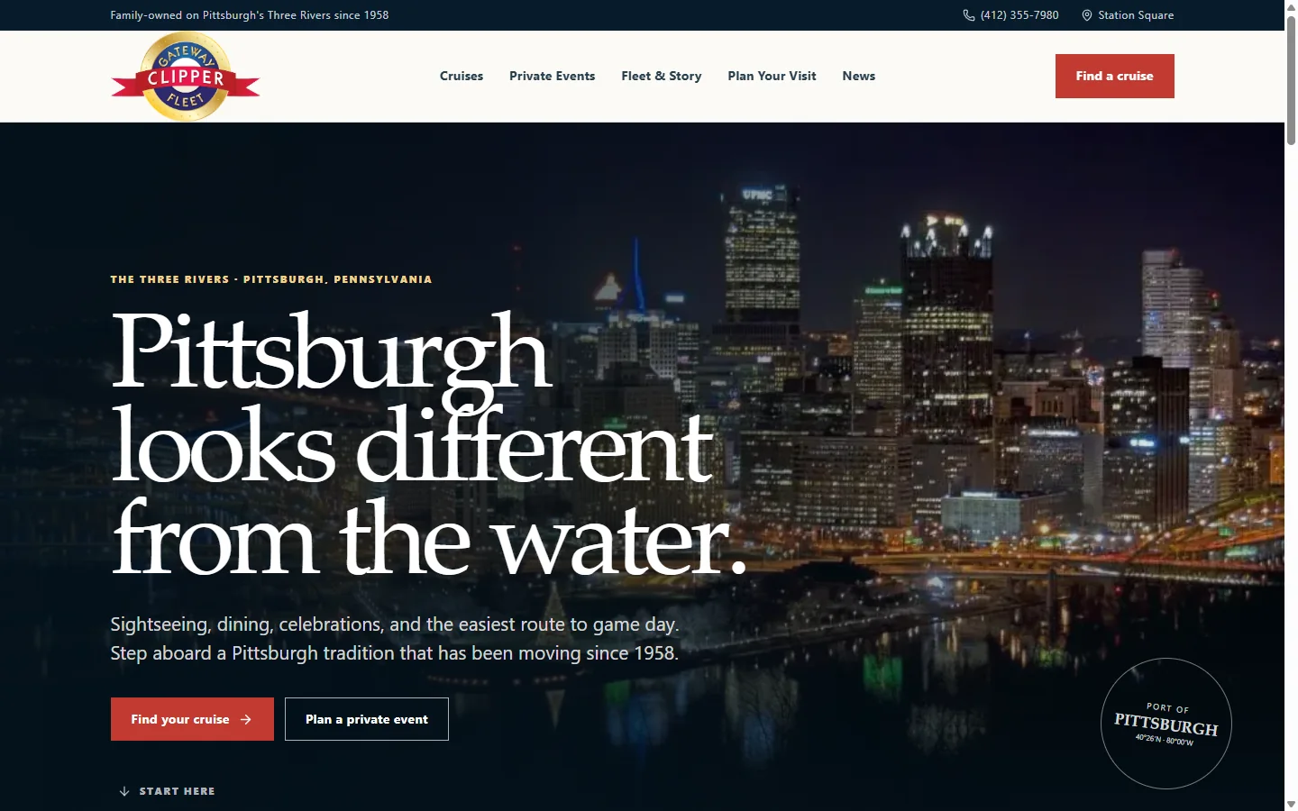 Localmade’s proposed homepage concept for Gateway Clipper