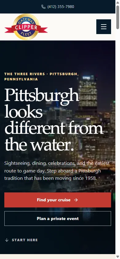 Localmade’s proposed homepage concept for Gateway Clipper (phone)