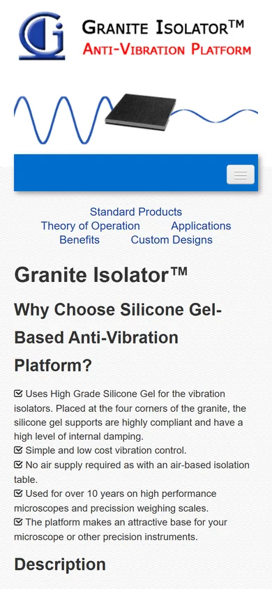 Granite Isolator’s current homepage (phone)